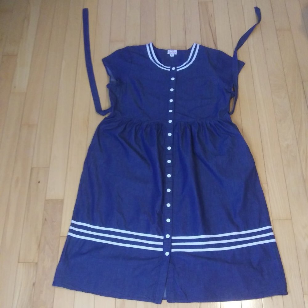 Lanz of Salzburg Denim tie back Sailor vibes  cotton  Midi Dress Size 1X